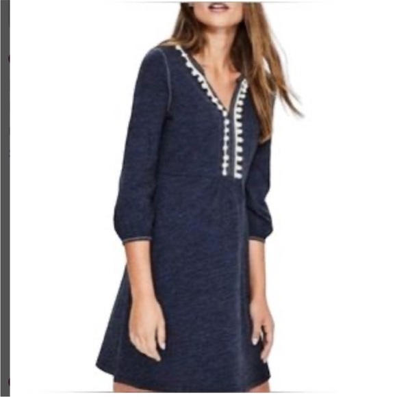 Boden Carina Pom Pom Dress Heathered Navy Size 2 - Picture 2 of 15